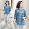 MQ-1927-020夏季复古文艺宽松五分袖格子衬衫 商品缩略图1