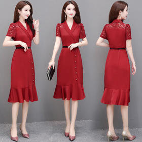 WEXYKL-AS217蕾丝拼接中长款过膝连衣裙