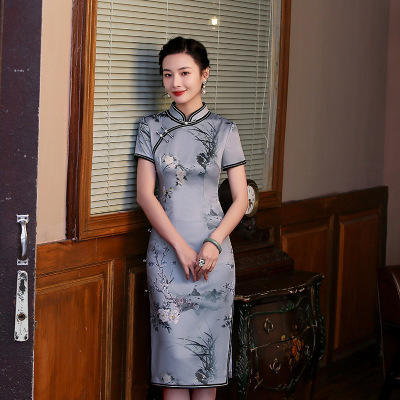 QH-JYJ01-12新款精工中长复合丝绸双层旗袍 商品图4