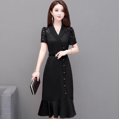 WEXYKL-AS217蕾丝拼接中长款过膝连衣裙 商品图1