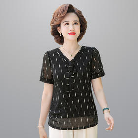 MQ-LX062夏装新款洋气蕾丝短袖雪纺衫YY