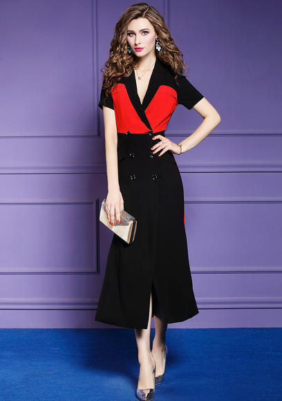 FMY23510新款时尚修身短袖撞色拼接连衣裙 商品图2