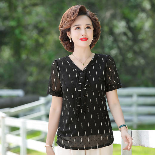 MQ-LX062夏装新款洋气蕾丝短袖雪纺衫YY 商品图4