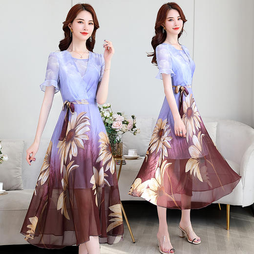 WZNH-YBX2027夏季自然舒适宽松柔软简约连衣裙 商品图2