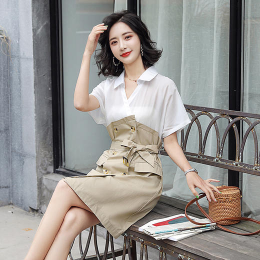 WZNH-SWCS931夏季短袖个性百搭优雅时尚潮流气质连衣裙 商品图3