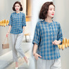 MQ-1927-020夏季复古文艺宽松五分袖格子衬衫YY 商品缩略图2