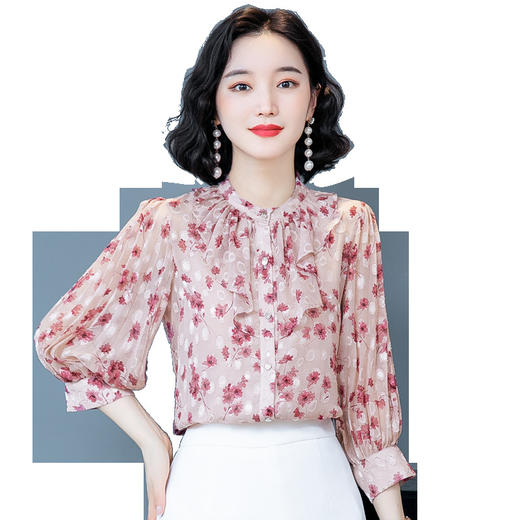 DD-9115复古港味灯笼袖木耳边时尚气质泫雅风上衣 商品图4