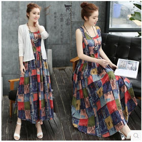 DD-6807夏装新款文艺棉麻两件宽松显瘦大摆裙套装