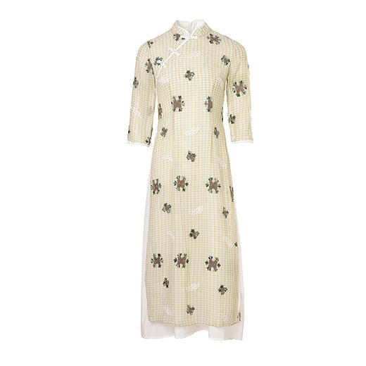 THX-020204218新款气质立领复古百搭五分袖立领时尚印花连衣裙 商品图4