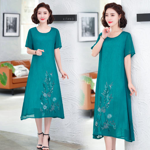 MQ-1927-021夏新款大码过膝显瘦雪纺连衣裙YY 商品图0