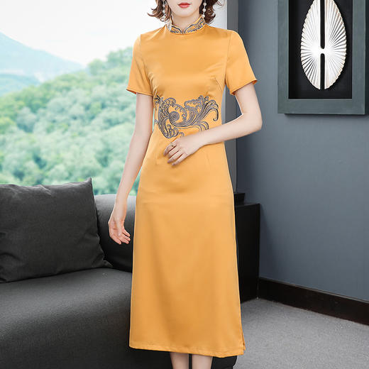 THX-020204238中国风气质立领复古收腰大码刺绣连衣裙 商品图1