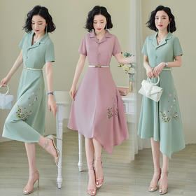 WZNH-SWCS926短袖中长款气质优雅潮流舒适时尚连衣裙
