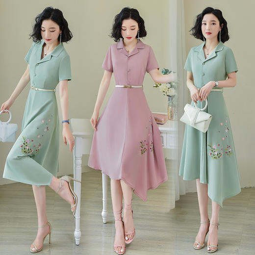 WZNH-SWCS926短袖中长款气质优雅潮流舒适时尚连衣裙 商品图0