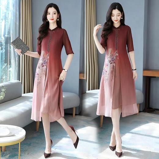 DD-6046中国风文艺印花双层真丝连衣裙 商品图3