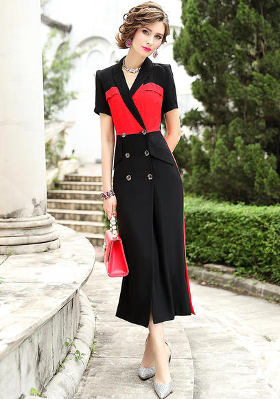 FMY23510新款时尚修身短袖撞色拼接连衣裙 商品图3