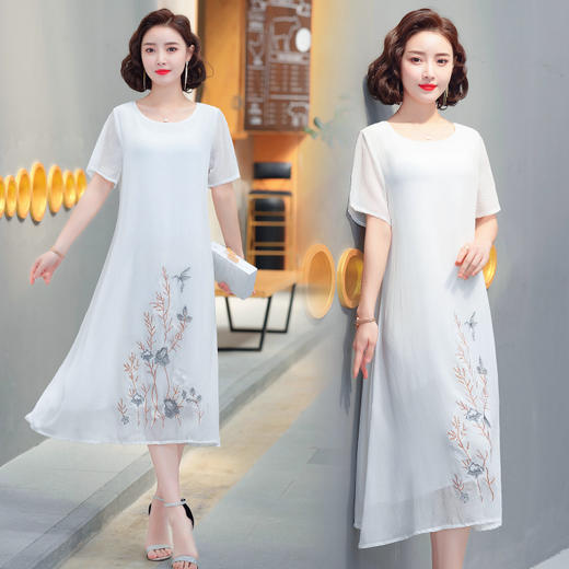 MQ-1927-021夏新款大码过膝显瘦雪纺连衣裙YY 商品图1