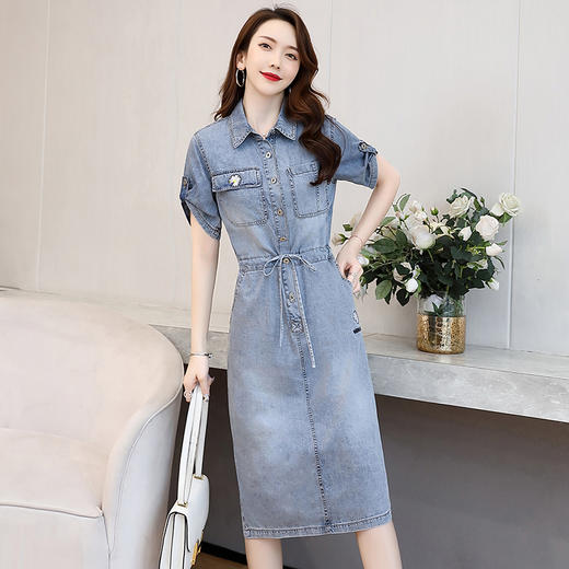 WZNH-ZRX8302时尚潮流舒适休闲长袖个性牛仔连衣裙 商品图3