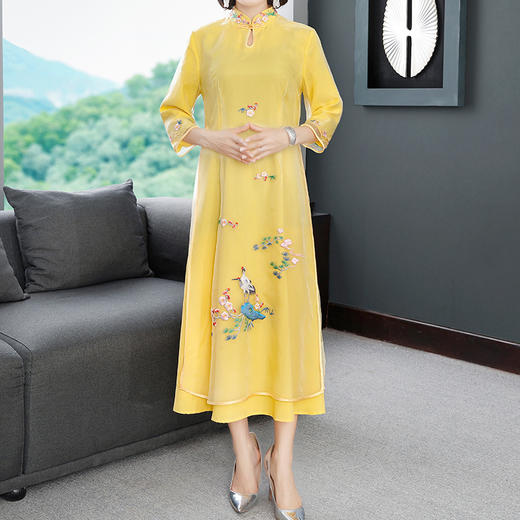 DEO-2BC19526情人纱旗袍新款宽松大码刺绣连衣裙 商品图0