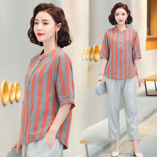 MQ-1927-020夏季复古文艺宽松五分袖格子衬衫YY 商品图1