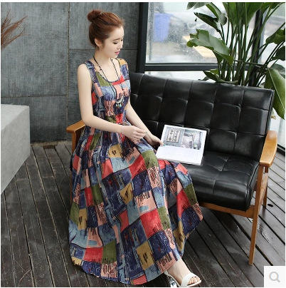 DD-6807夏装新款文艺棉麻两件宽松显瘦大摆裙套装 商品图3