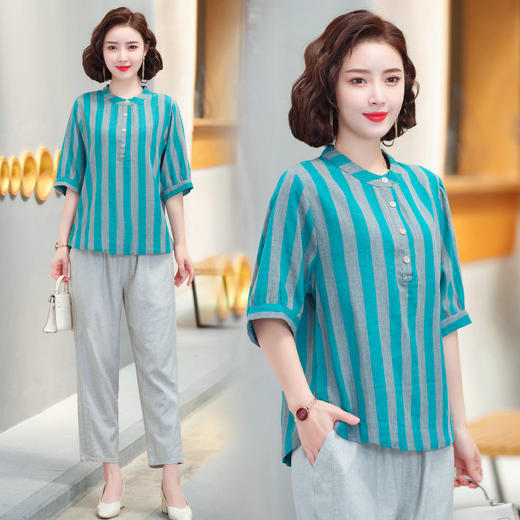 MQ-1927-020夏季复古文艺宽松五分袖格子衬衫YY 商品图3