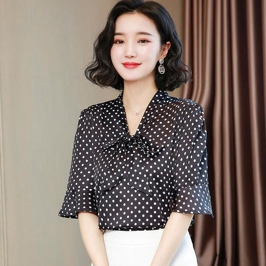 MZ-MZ4222韩版洋气喇叭袖蝴蝶结小衫 商品图2