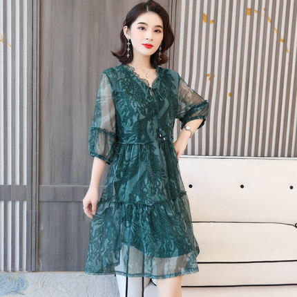 DD-2304法式宽松妈妈五分袖a字裙子轻熟风气质连衣裙 商品图2