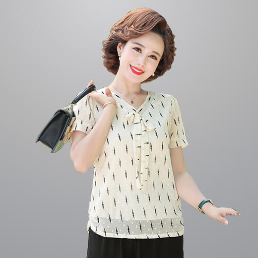 MQ-LX062夏装新款洋气蕾丝短袖雪纺衫YY 商品图1