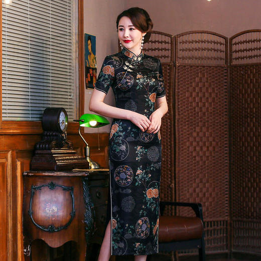 AN-10719春夏新款复古气质修身显瘦真丝旗袍 商品图2