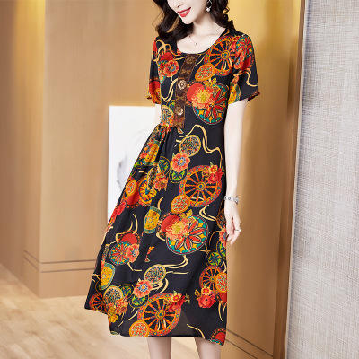 X8202959夏季花色新品修身显瘦圆领桑蚕丝女裙 商品图2