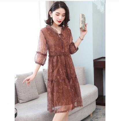 DD-2304法式宽松妈妈五分袖a字裙子轻熟风气质连衣裙 商品图3