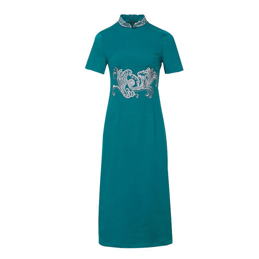 THX-020204238中国风气质立领复古收腰大码刺绣连衣裙 商品图4