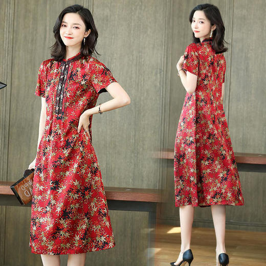 ASE6652新款复古印花真丝桑蚕丝连衣裙 商品图1