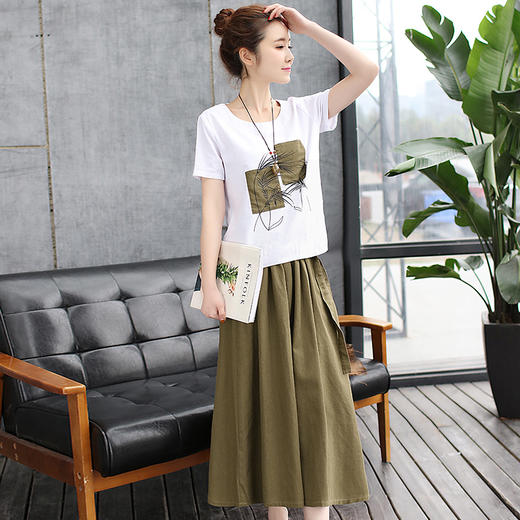 WZNH-SWCS207时尚棉麻中国风短袖优雅气质两件套 商品图1