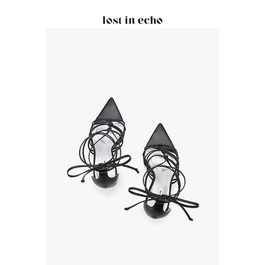 【微瑕疵不退不换】lost in echo设计师女鞋 时尚打结细绑带高跟凉鞋 商品图3