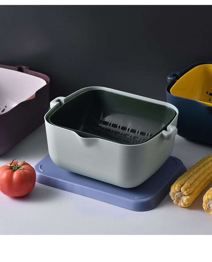 精致创意双层果蔬沥水篮多功能厨房冰箱收纳洗菜盆