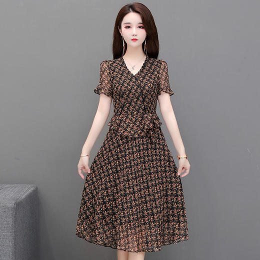 YWE-KL20A210气质雪纺大码修身短袖印花连衣裙 商品图3