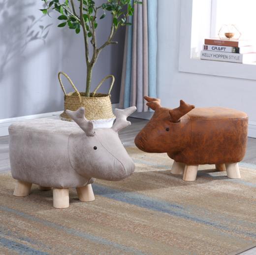 【家居百货】。创意时尚小牛凳大象凳河马凳换鞋凳小凳子儿童卡通凳实木动物凳子 商品图1