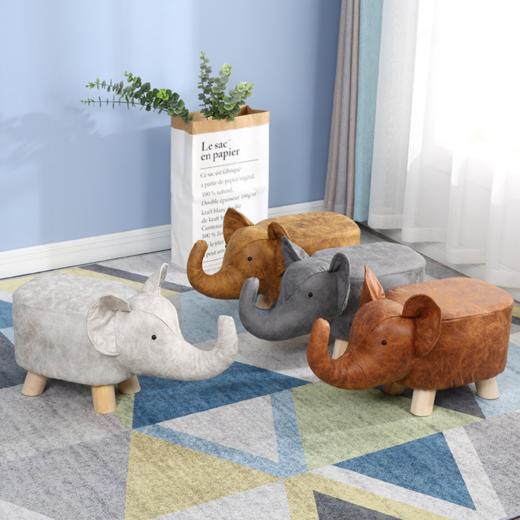 【家居百货】。创意时尚小牛凳大象凳河马凳换鞋凳小凳子儿童卡通凳实木动物凳子 商品图0