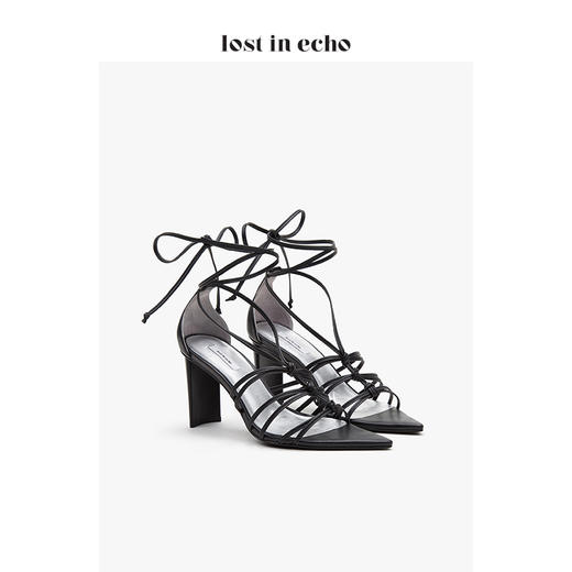 【微瑕疵不退不换】lost in echo设计师女鞋 时尚打结细绑带高跟凉鞋 商品图1