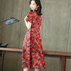 ASE6652新款复古印花真丝桑蚕丝连衣裙 商品缩略图0
