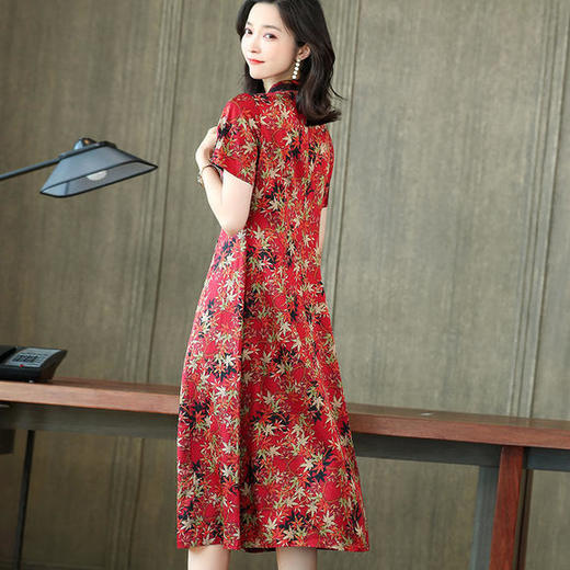ASE6652新款复古印花真丝桑蚕丝连衣裙 商品图0