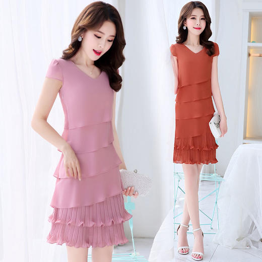 WZNH-MLJL8802新品雪纺纯色V领中腰套头单件一步裙 商品图2