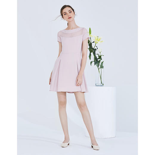 EITIE爱特爱夏季新款时尚网纱镂空拼接收腰百褶A字连衣裙女裙B20074102 商品图1