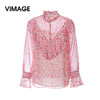 VIMAGE纬漫纪春夏季女装印花雪纺小上衣长袖T恤衫小衬衣V1313915 商品缩略图0