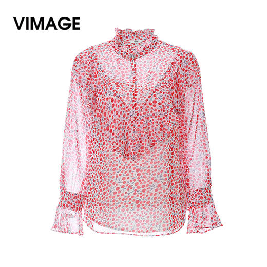 VIMAGE纬漫纪春夏季女装印花雪纺小上衣长袖T恤衫小衬衣V1313915 商品图0