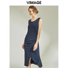 VIMAGE纬漫纪女装春季新款性感褶皱开叉气质优雅修身背心连衣裙V1107758 商品缩略图0