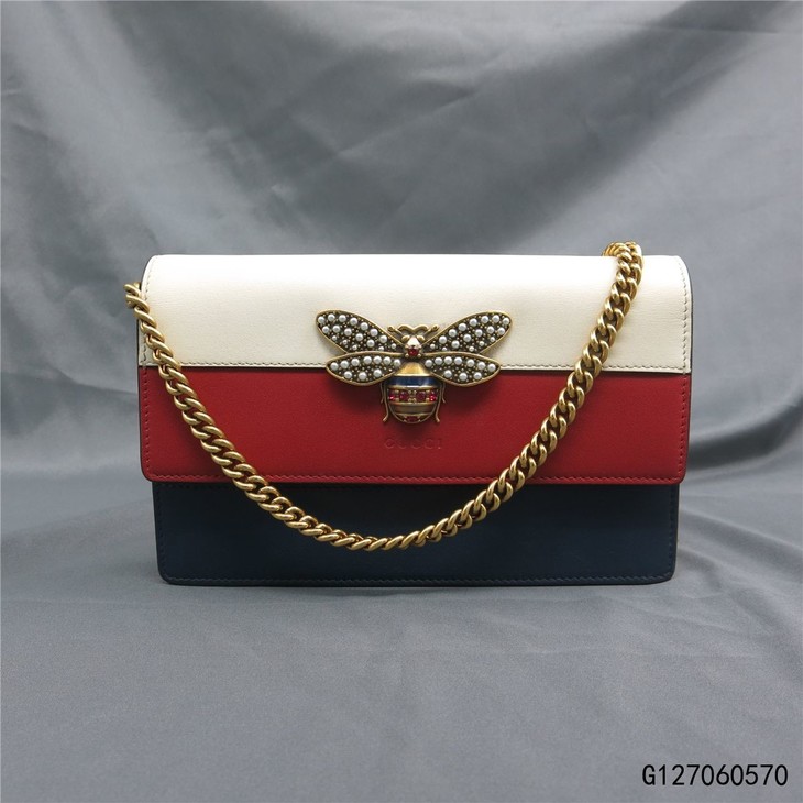 二手9新gucci古驰红白蓝拼色小蜜蜂女士单肩包476079g127060570