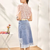 WLZD-2008702法式复古时髦蕾丝上衣+牛仔开叉半裙两件套装 商品缩略图1