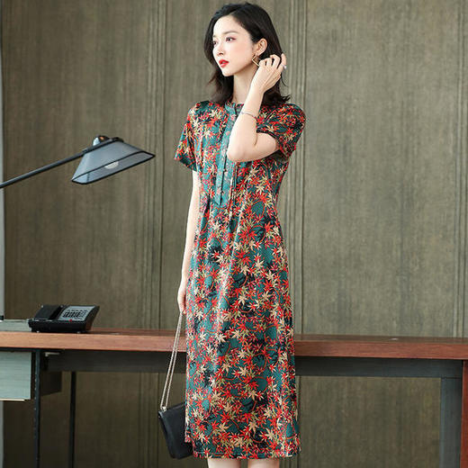ASE6652新款复古印花真丝桑蚕丝连衣裙 商品图2
